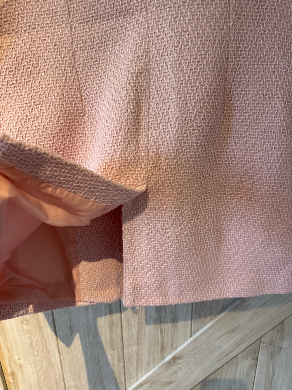 VENUS Blush Pink Tweed Fringe-Trim Long Blazer Perfect for Fall - Picture 9 of 11